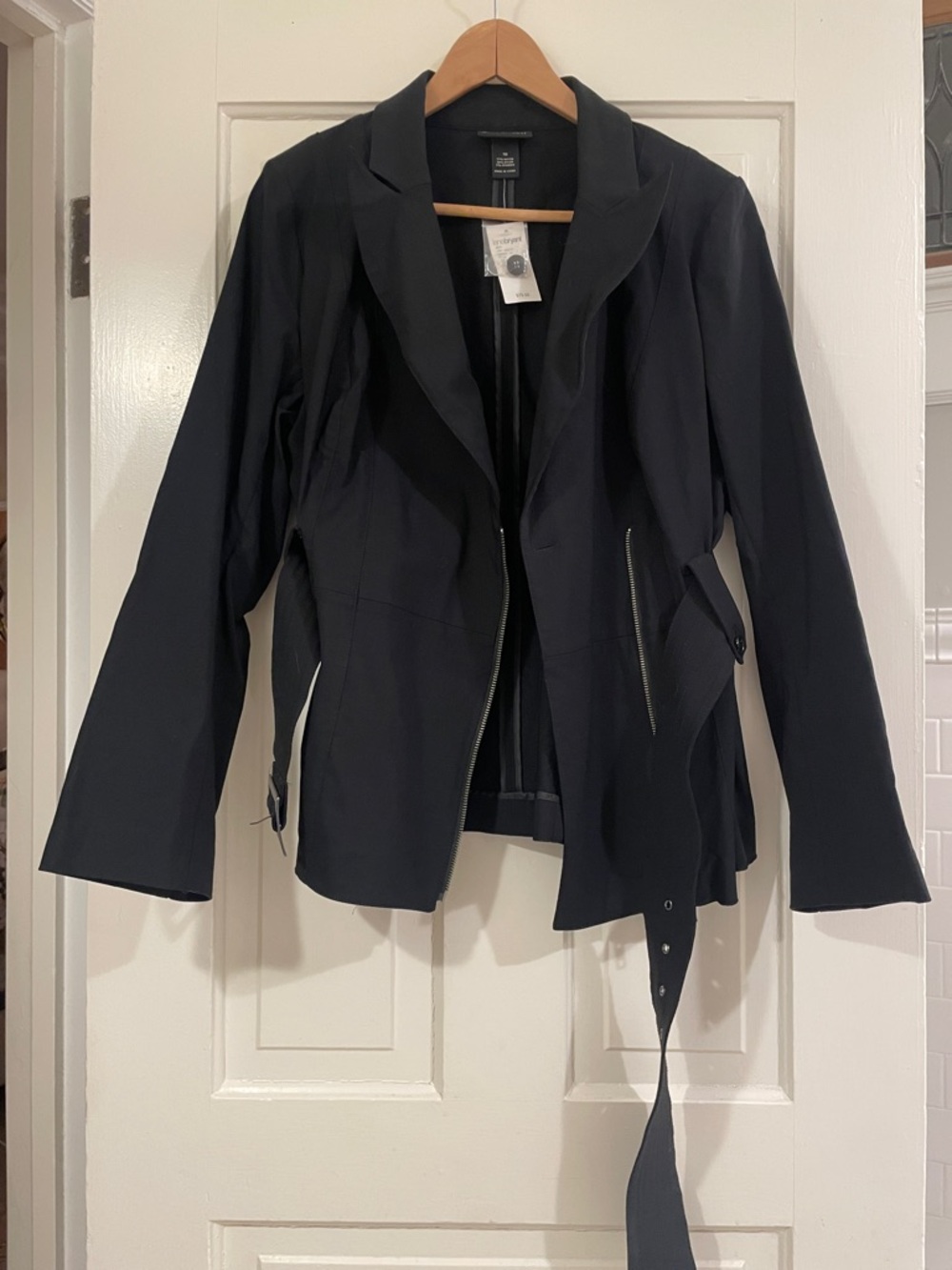 Lane Bryant Black Zip-Front Blazer with Waist Belt
